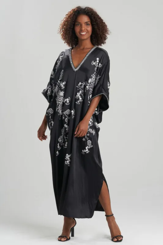 Couture Black Silk Embroidered Caftan sold by Natori