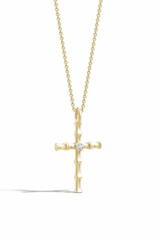 Indochine Spirit 14k Bamboo Cross Diamond Pendant Necklace made by Natori