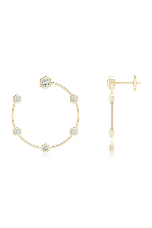 Indochine 14k Small 6-Diamond Side-Facing Open Hoop Earrings sold by Natori