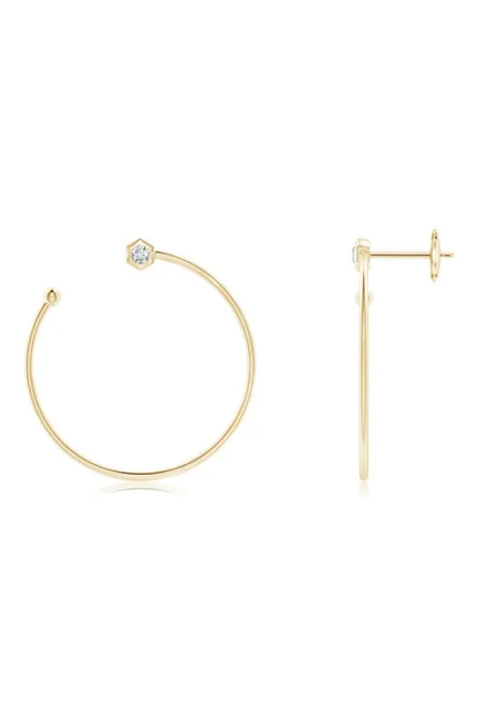 Indochine 14k Small Diamond  Side-Facing Open Hoop Earrings sold by Natori