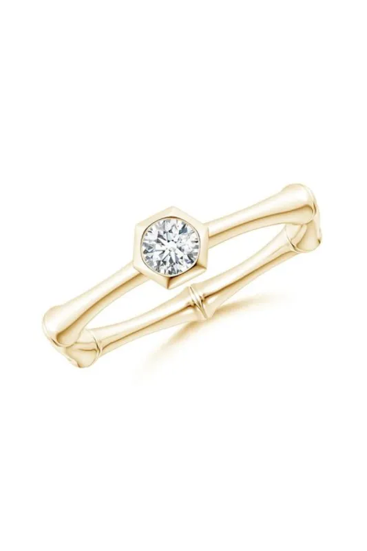 Indochine 14k Hex Frame Diamond Solitaire Bamboo Ring sold by Natori
