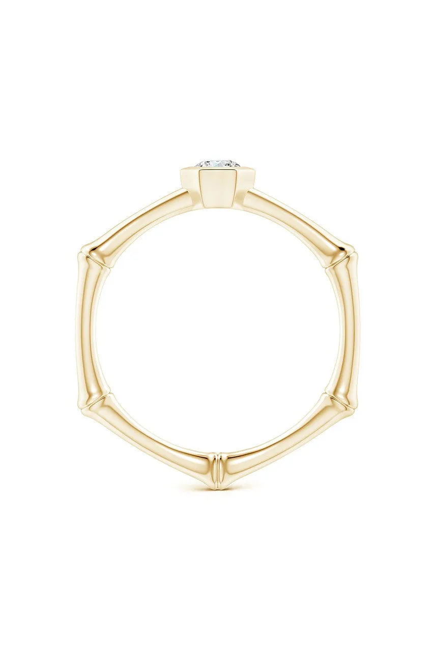 Indochine 14k Hex Frame Diamond Solitaire Bamboo Ring sold by Natori product image thumbnail 4