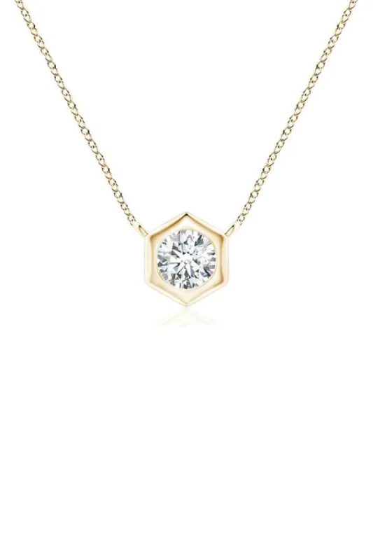 Indochine 14k Hexagon Frame Diamond Solitaire Necklace sold by Natori