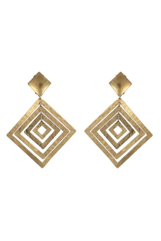 Buffed Brass Diamond Clip Earrings sold by Natori