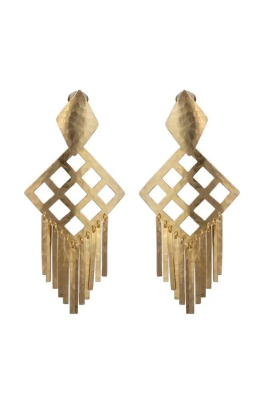 Gold Plated Brass Geo Fringe Clip Earrings sold by Natori