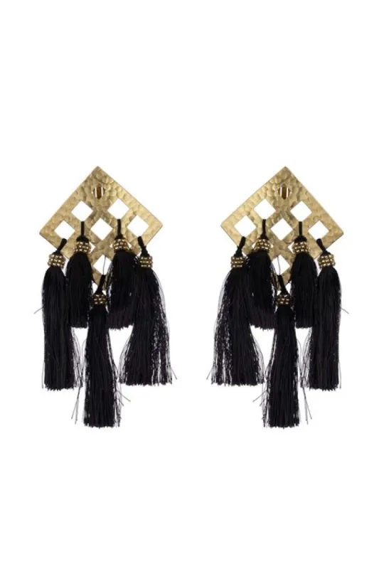 Gold Plated Brass Geo Tassel Clip Earrings sold by Natori
