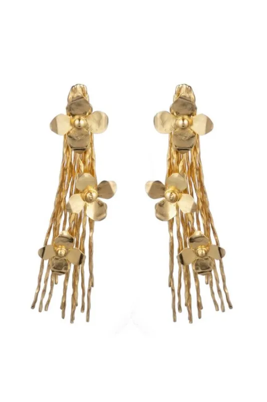 Gold Plated Brass Floral Fringe Clip Earrings sold by Natori