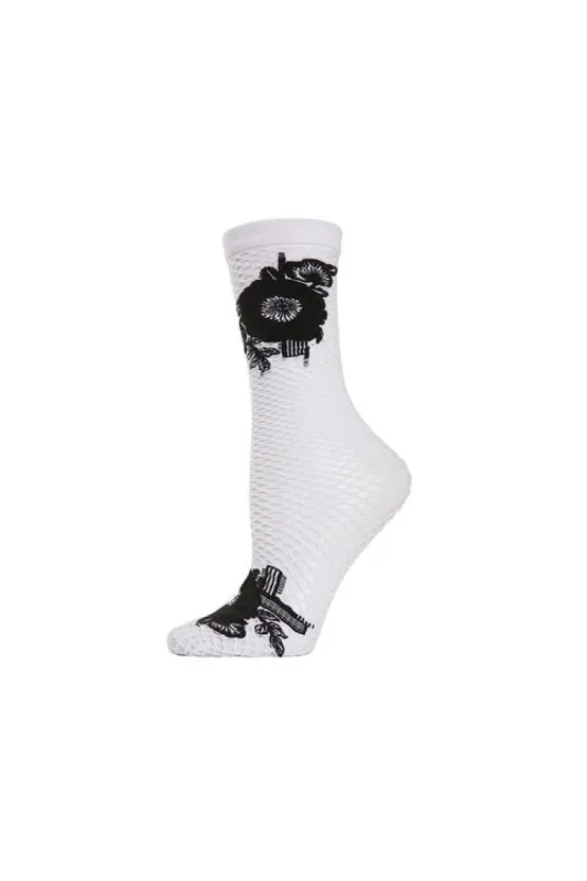Floral Applique Net Crew Socks sold by Natori