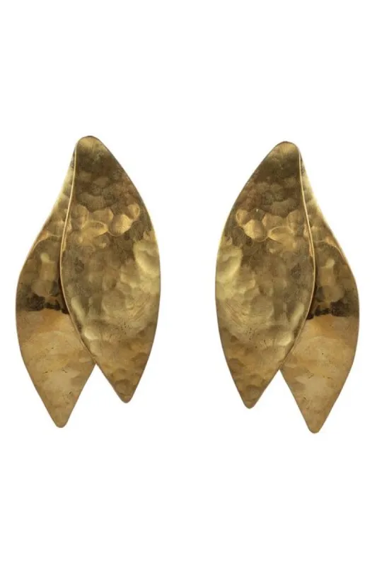 Hammered Brass Gold Leaf Pendant Clip Earrings sold by Natori