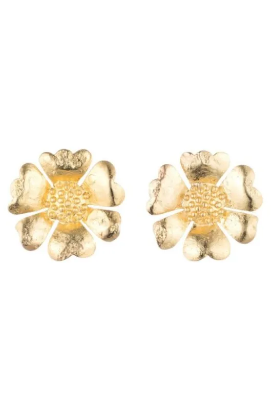 Gold Plated Brass Peony Clip Earrings sold by Natori