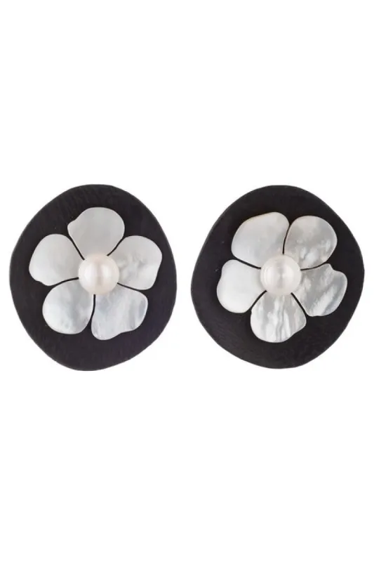 Acacia Wood Clip Earrings With Mother of Pearl sold by Natori