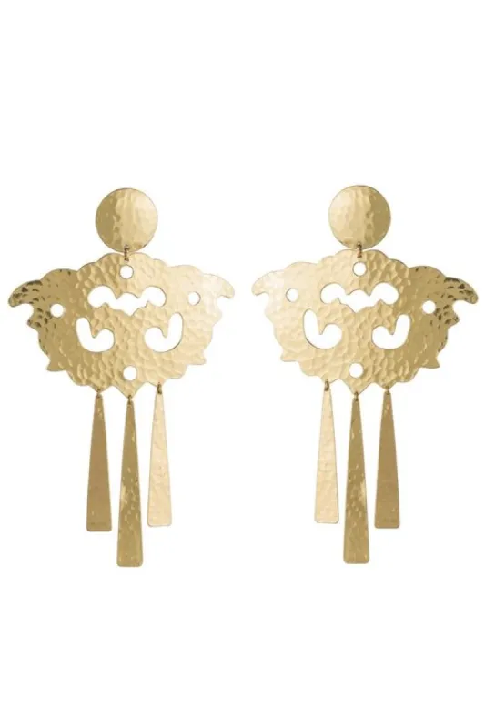 Hammered Brass Swirl Fringe Clip Earrings sold by Natori