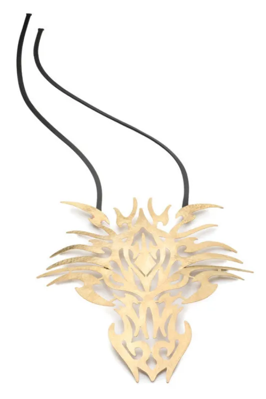 Hammered Brass Dragon Head Necklace sold by Natori