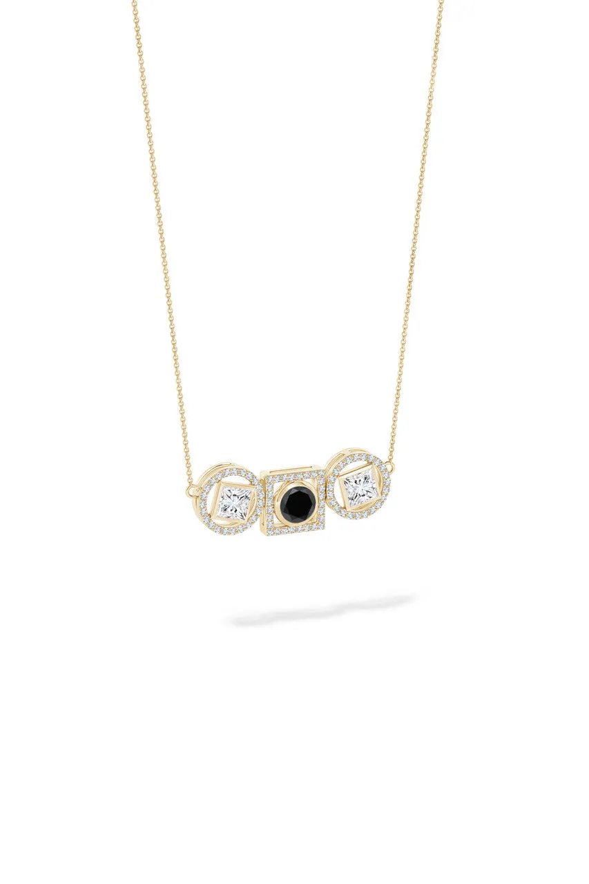 Infinity 14K Gold with Black & White Diamond Three Stone Halo Necklace sold by Natori product image thumbnail 3