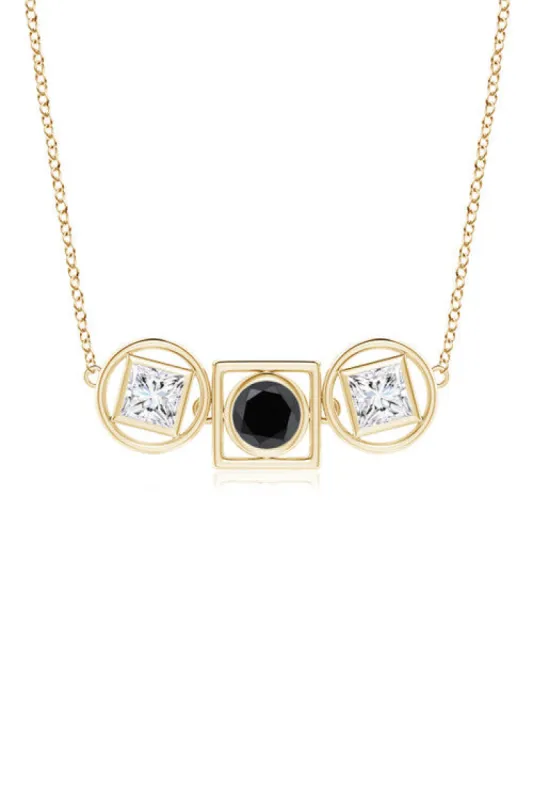 Infinity 14K Gold with Black & White Diamond Three Stone Necklace sold by Natori