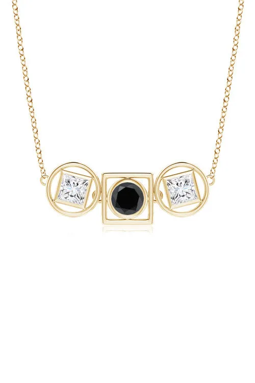 Infinity 14K Gold with Black & White Diamond Three Stone Necklace sold by Natori
