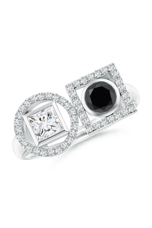 Infinity 14K Gold with Black & White Diamond Two Stone Statement Ring sold by Natori