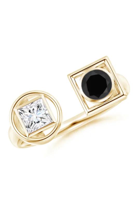 Infinity 14K Gold with Black & White Diamond Two Stone Open Ring sold by Natori