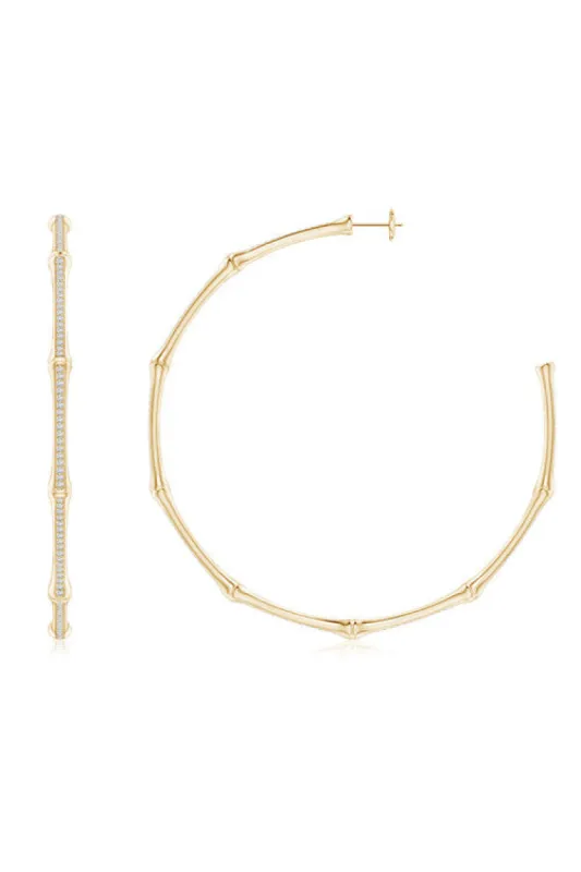 Indochine 14k Pave Diamond 2.75 Inch Bamboo Hoops sold by Natori