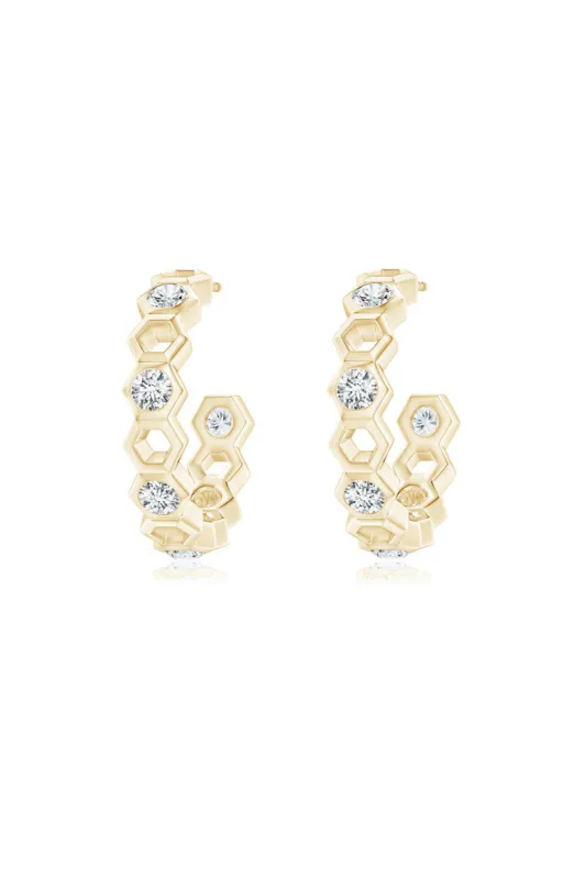 Indochine 14k Small Alternate Stacked Hexagon Diamond Hoop Earrings sold by Natori
