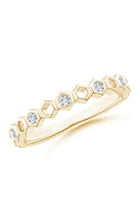 Indochine 14k Hexagon Alternating 5-Diamond Ring sold by Natori