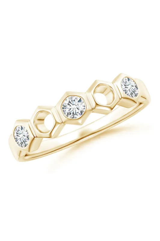 Indochine 14k Hexagon Alternating 3-Diamond Ring sold by Natori