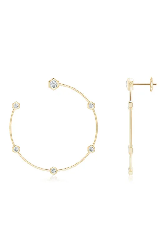 Indochine 14k Medium 6-Diamond Side-Facing Open Hoop Earrings sold by Natori