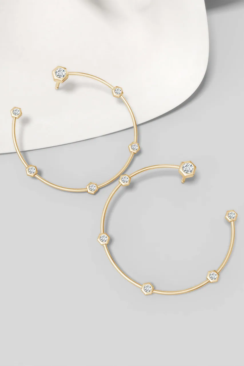 Indochine 14k Medium 6-Diamond Side-Facing Open Hoop Earrings sold by Natori product image thumbnail 2