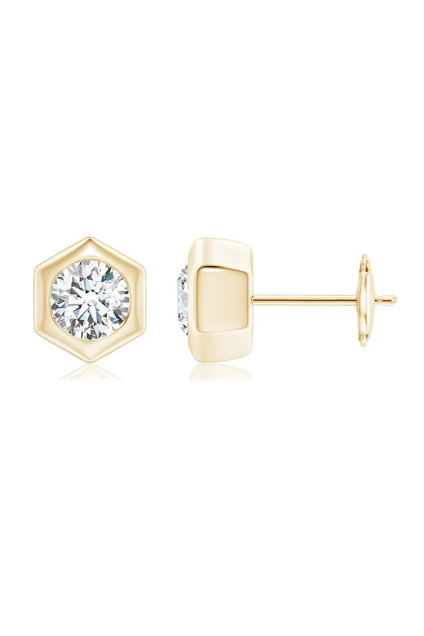 Indochine 14k Hexagon 4mm Diamond Solitaire Stud Earrings sold by Natori