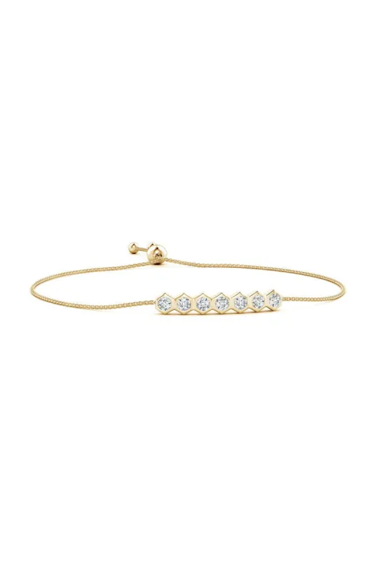 Indochine 14k 7-Hexagon Diamond Bar Bolo Bracelet sold by Natori