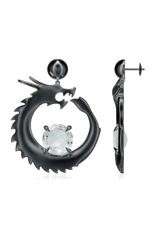 Dragon Midnight Silver and White Topaz Dangler Earrings sold by Natori