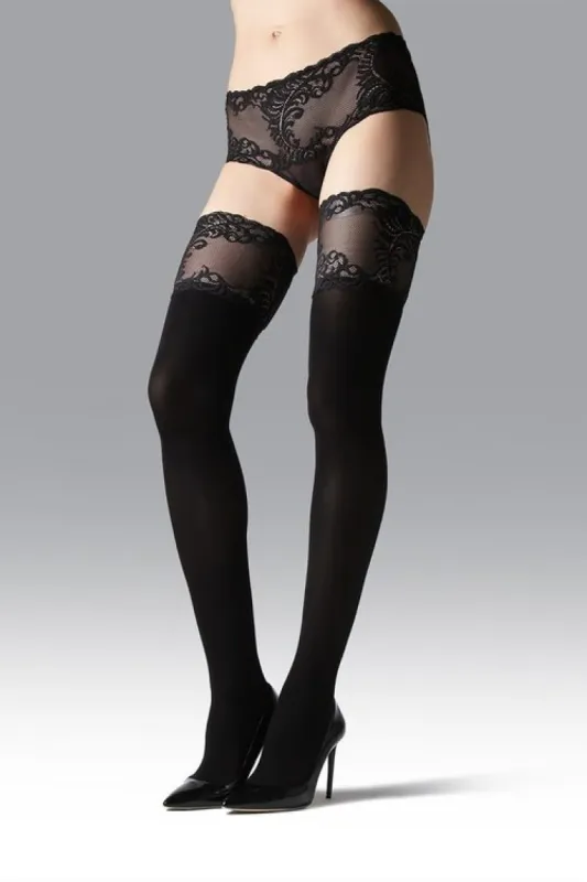 Feathers Opaque Thigh Highs sold by Natori