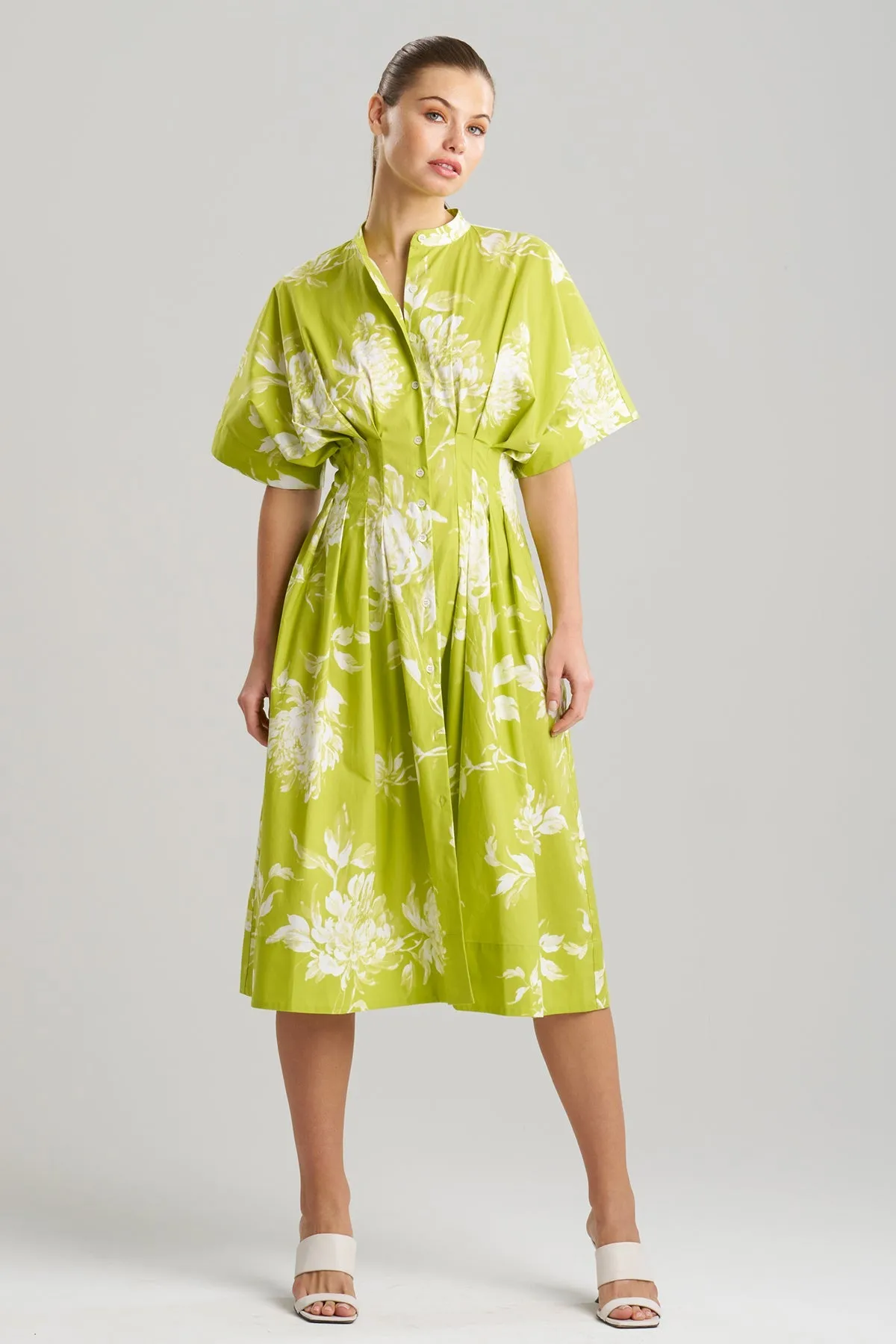 Miyako Printed Cotton Poplin Pleat Button Down Dress sold by Natori product image thumbnail 2