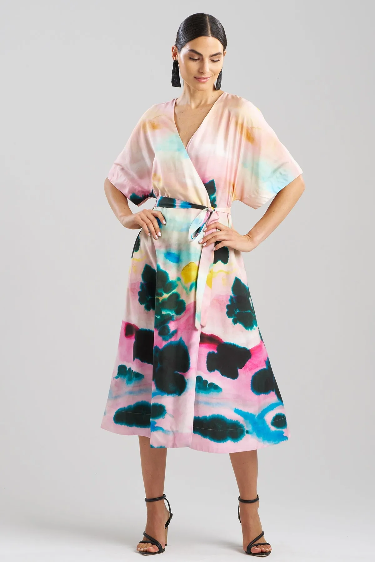 Akiko Printed Cotton Silk Twill Kimono Wrap Dress sold by Natori product image thumbnail 2