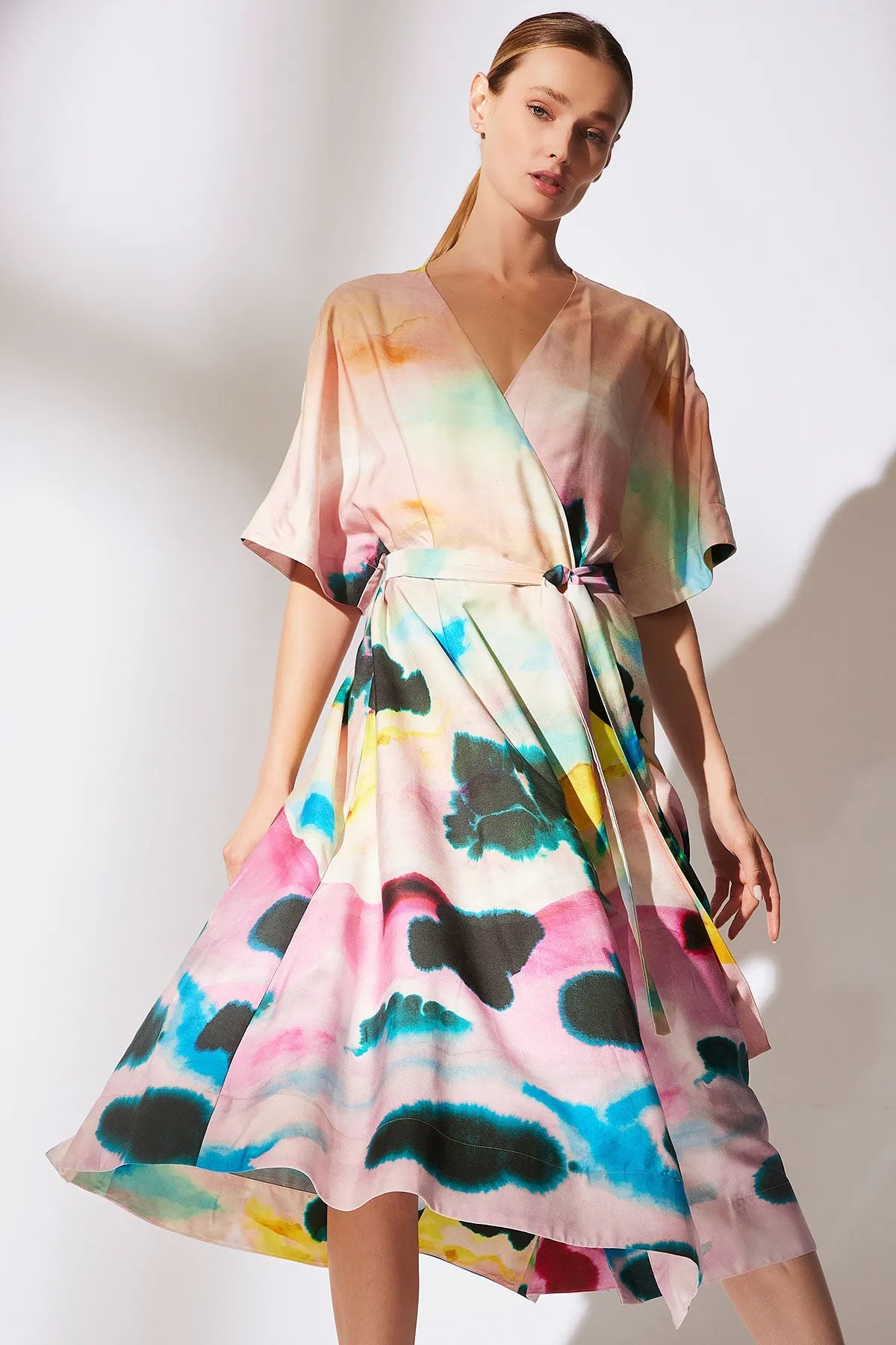 Akiko Printed Cotton Silk Twill Kimono Wrap Dress sold by Natori
