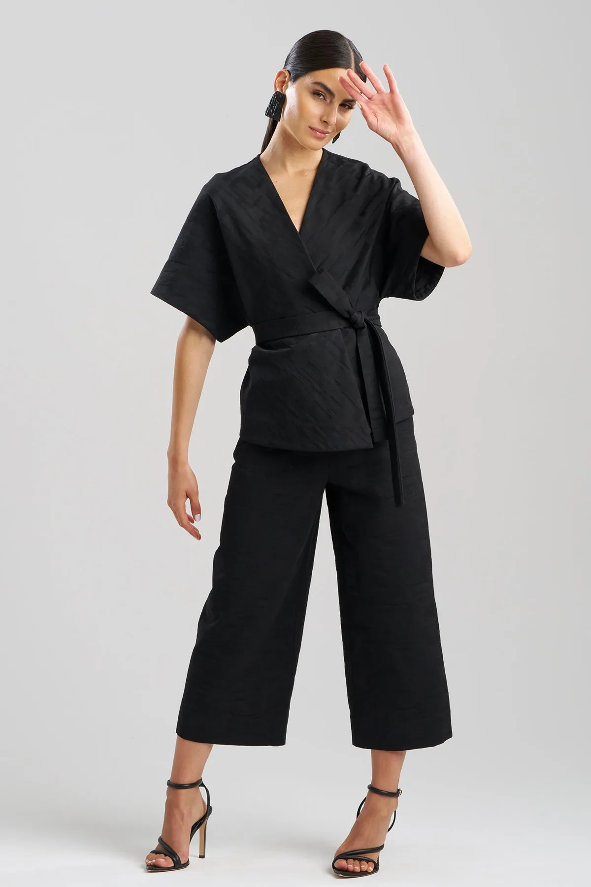 Geo Texture Jacquard Kimono Wrap Top sold by Natori