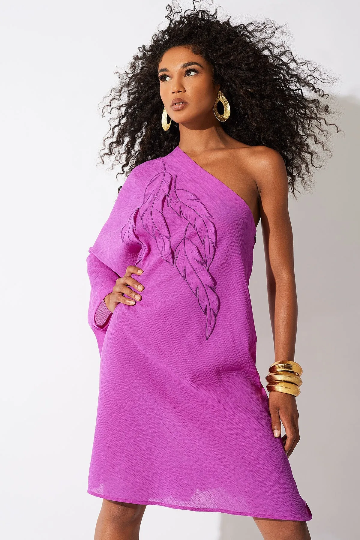 Cotton Gauze Applique One Shoulder Dress sold by Natori