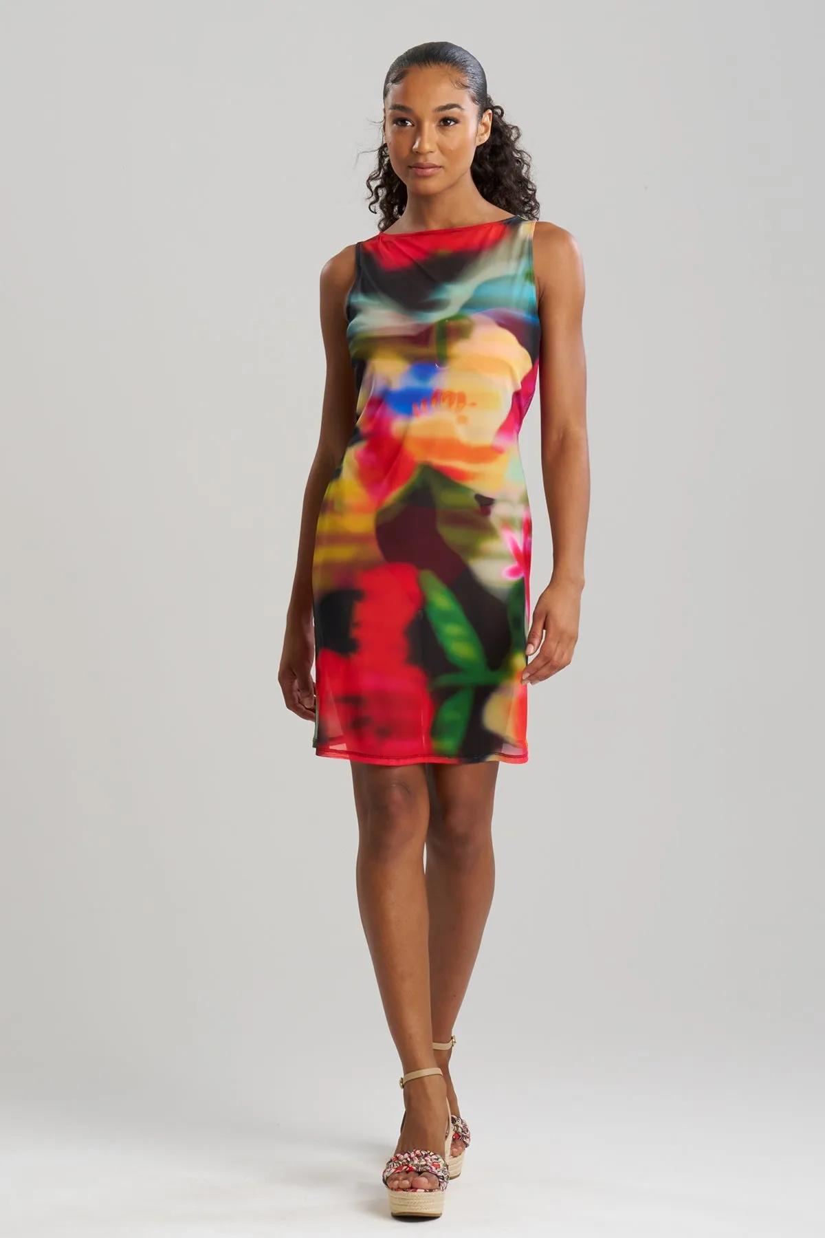 Floral Mirage Printed Mesh Mini Dress sold by Natori