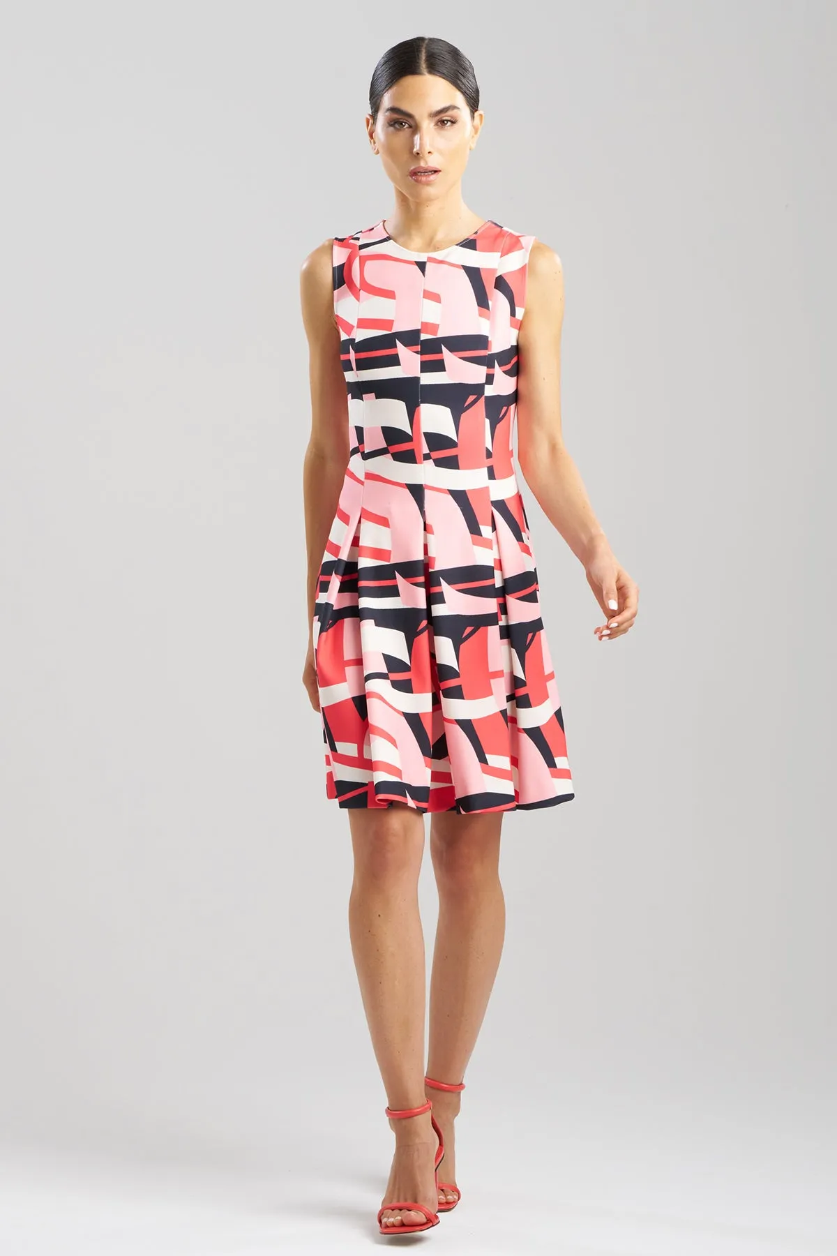 Abstract Lines Sleeveless Pleated Dress sold by Natori