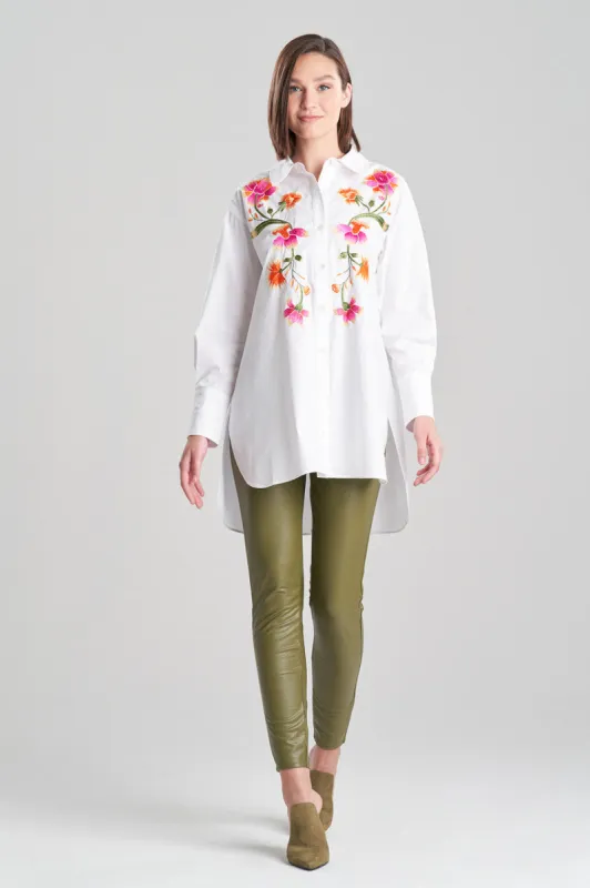 Chikayo Cotton Poplin Oversized Embroidered Shirt made by Natori