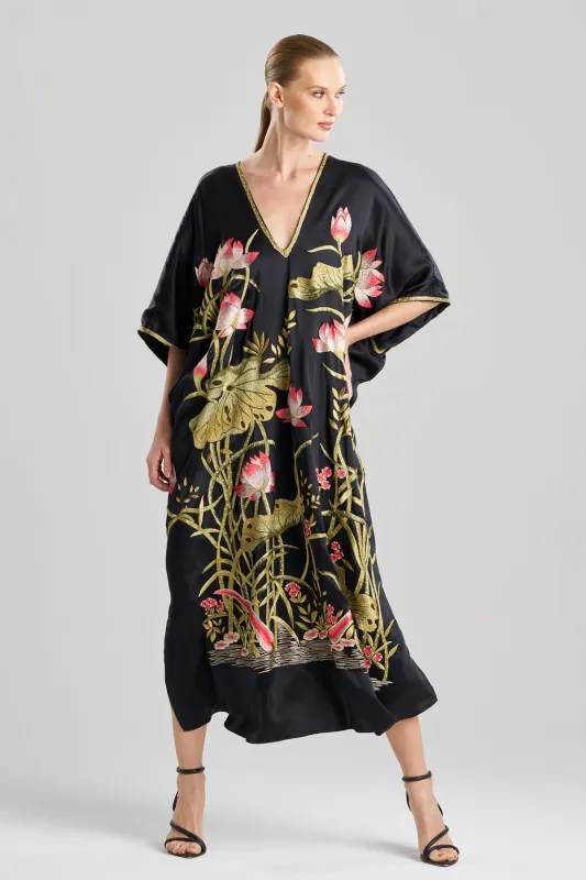 Couture Lotus Embroidered Cocoon Silk Caftan sold by Natori