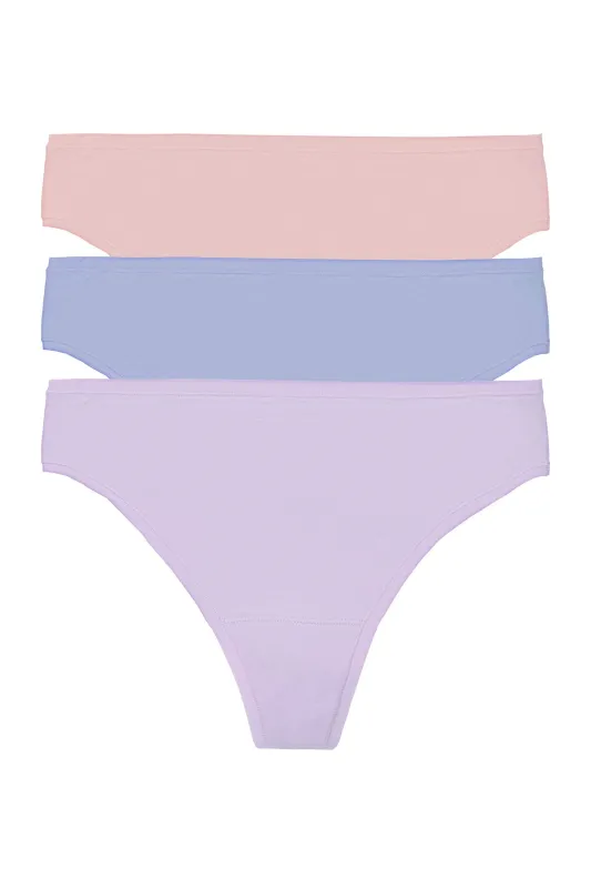 Bliss Bare Cotton Thong 3-Pack - Lilac Dream/Glacier Blue/Potpourri sold by Natori