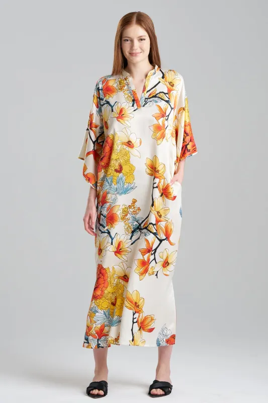 Winter Peony Satin Mandarin Caftan sold by Natori