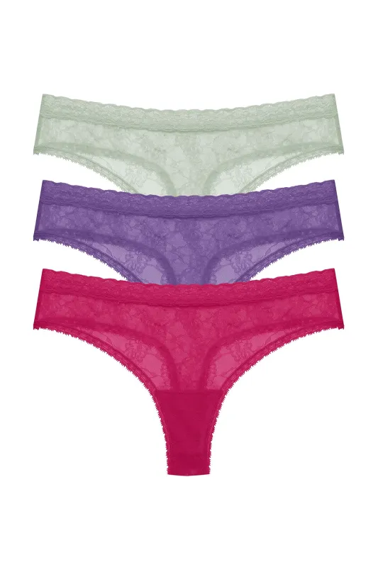 Bliss Allure One-Size Lace Thong 3-Pack sold by Natori