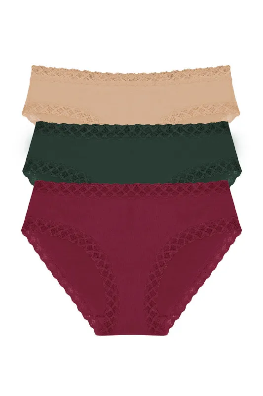 Bliss Girl Brief 3-Pack - Dk Cherry/Dk Forest/Café sold by Natori