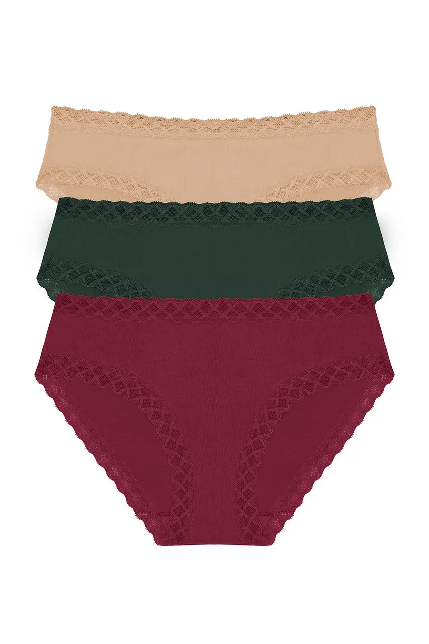 Bliss Girl Brief 3-Pack - Dk Cherry/Dk Forest/Café sold by Natori
