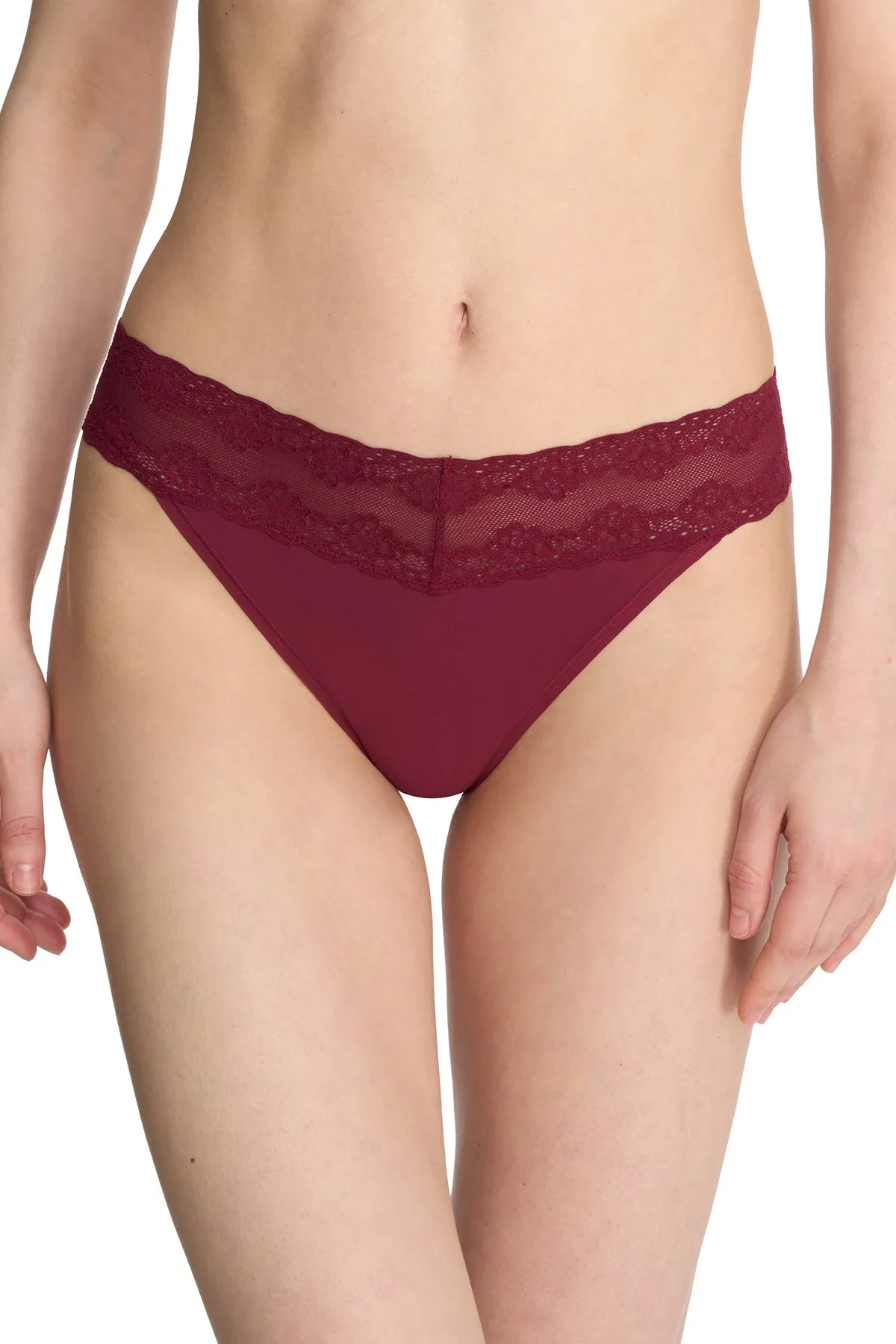 Bliss Perfection One-Size Thong 3-Pack - Dk Cherry/Vapor Stripe Print/Black sold by Natori product image thumbnail 2