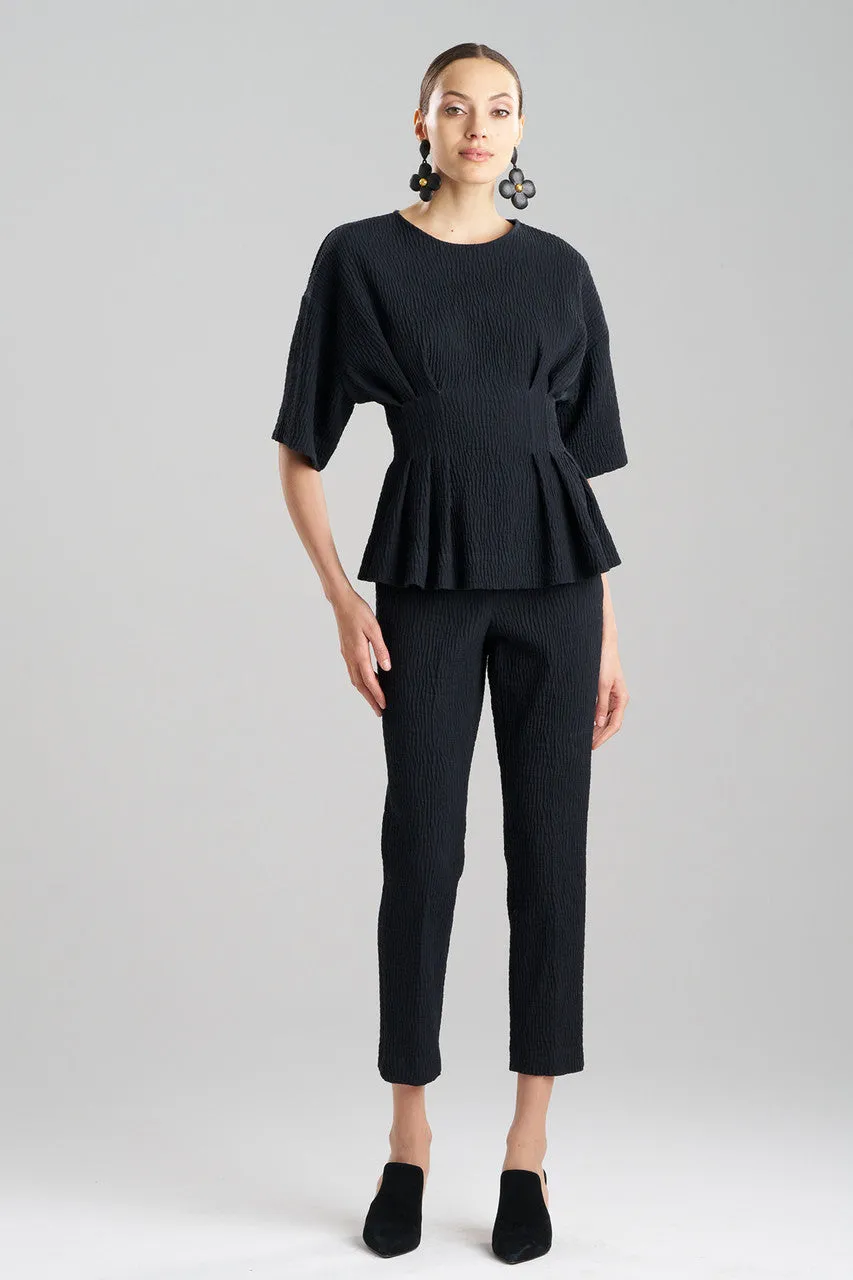 Textured Cotton Jacquard Pleated Peplum Top sold by Natori
