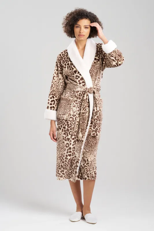 Cashmere Leopard Faux Fur Collar Robe sold by Natori