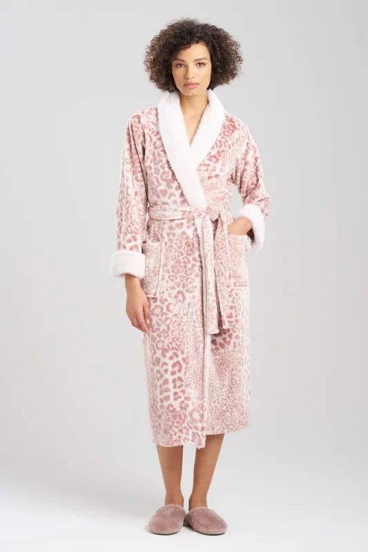 Cashmere Leopard Faux Fur Collar Robe sold by Natori